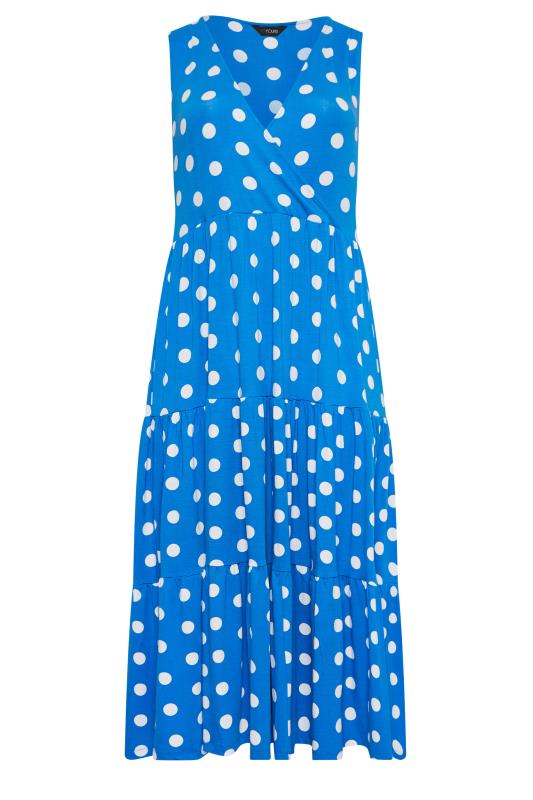 YOURS Curve Plus Size Cobalt Blue Polka Dot Print Sleeveless Maxi Dress | Yours Clothing  6