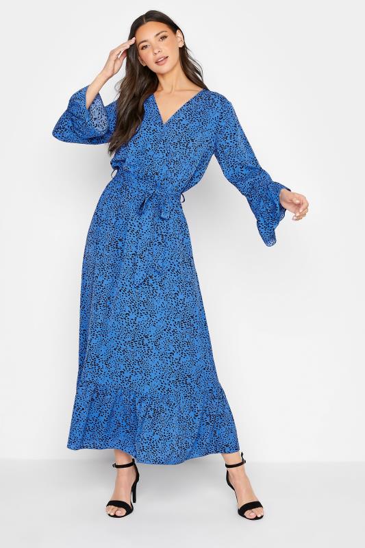 LTS Tall Cobalt Blue Dalmatian Print Wrap Dress_A.jpg