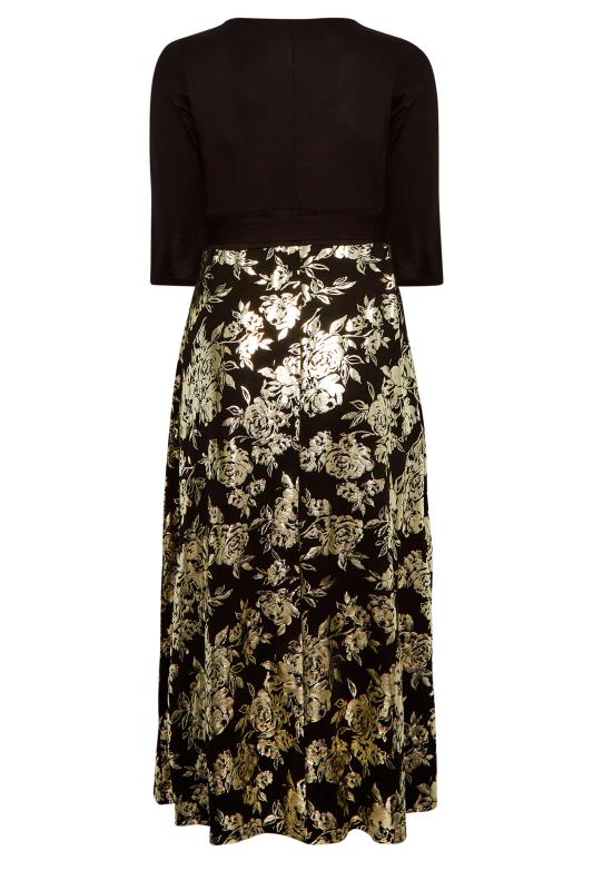 YOURS LUXURY Plus Size Black Foil Floral Print Wrap Dress | Yours Clothing 7
