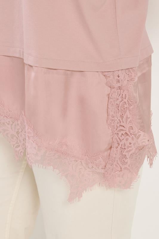 YOURS Plus Size Pink Satin Lace Trim T-Shirt | Yours Clothing 4