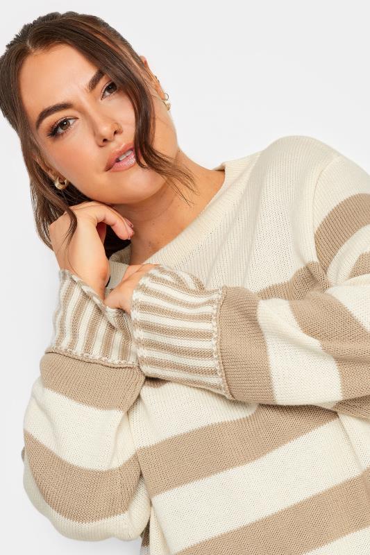 YOURS Plus Size Cream & Beige Stripe Jumper | Yours Clothing 5