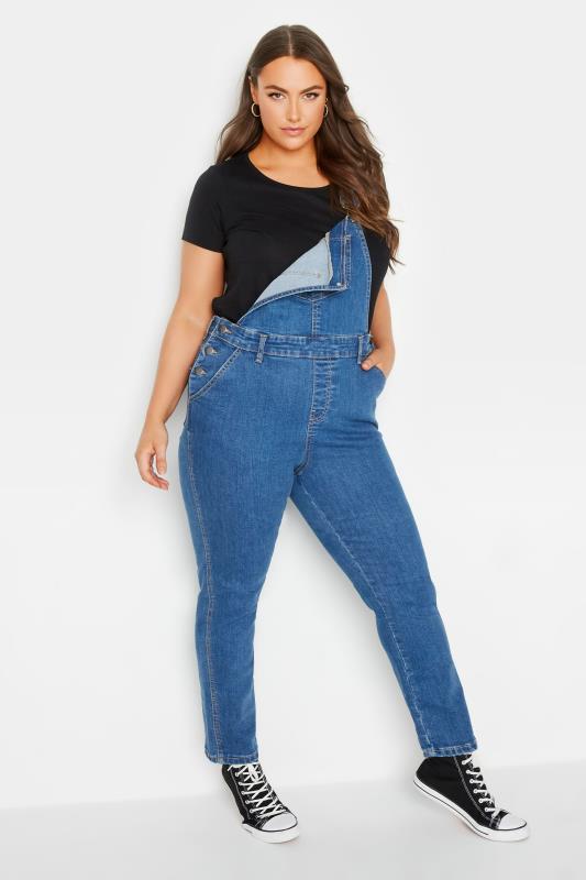Plus Size  YOURS Curve Blue Straight Leg Stretch Dungarees