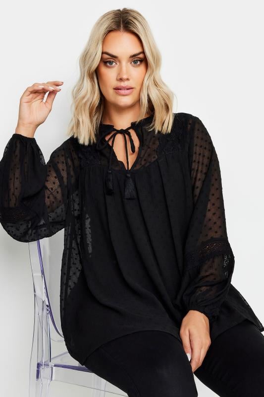  YOURS Curve Black Lace Detail Dobby Blouse