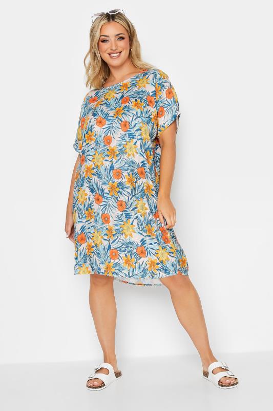 YOURS Plus Size Blue Floral Tunic Dress | Yours Clothing 2