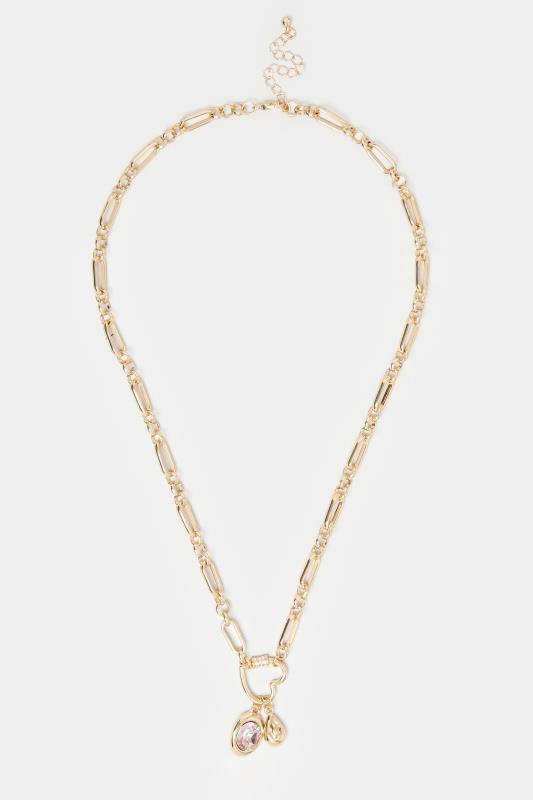Gold Tone Diamante Heart Chain Necklace | Yours Clothing 2