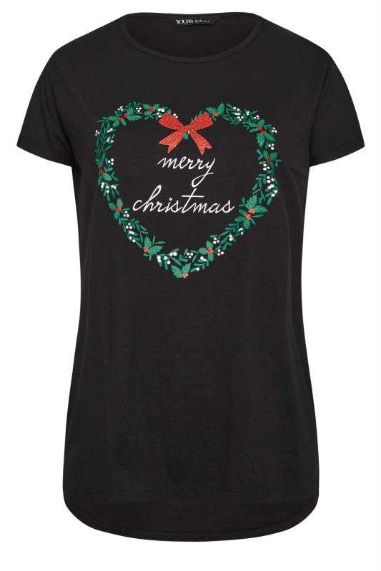 YOURS Plus Size Black 'Merry Christmas' Slogan T-Shirt | Yours Clothing 6