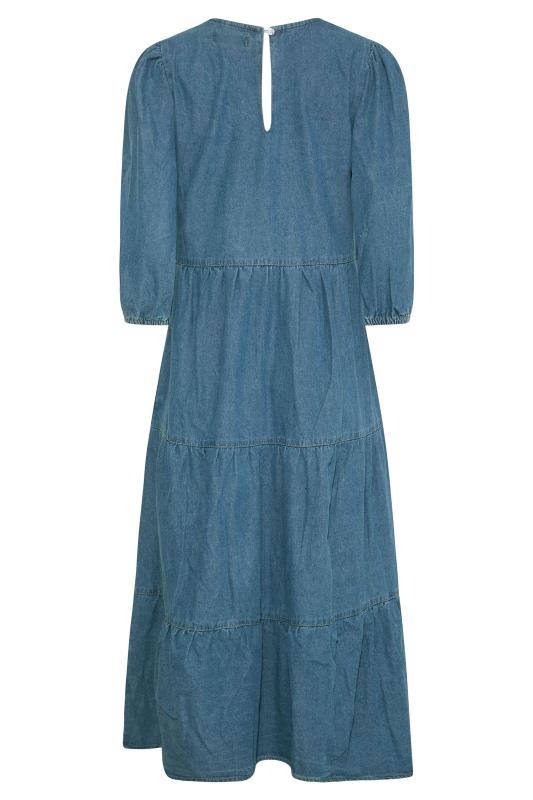 LTS Tall Blue Tiered Denim Midi Dress 7