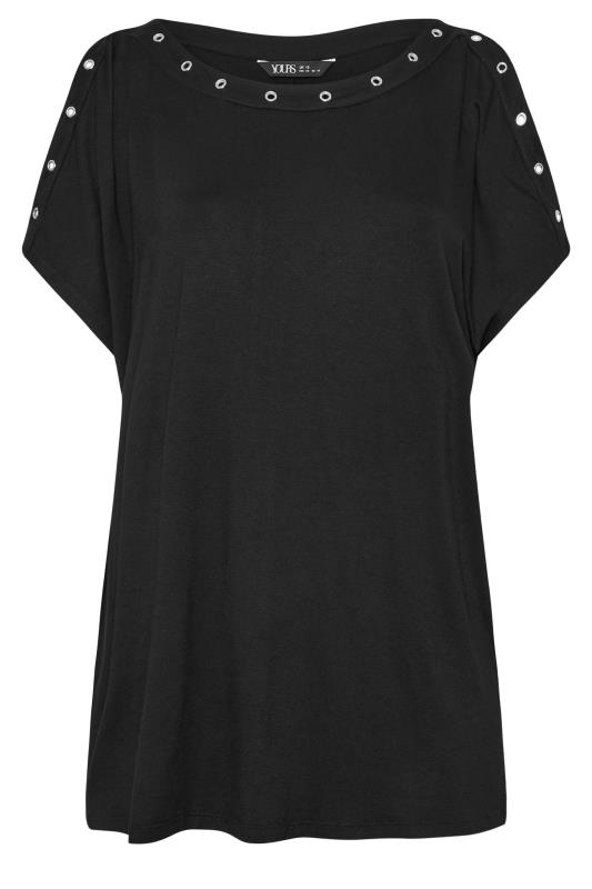 YOURS Plus Size Black Eyelet Detail Cold Shoulder Top | Yours Clothing 5