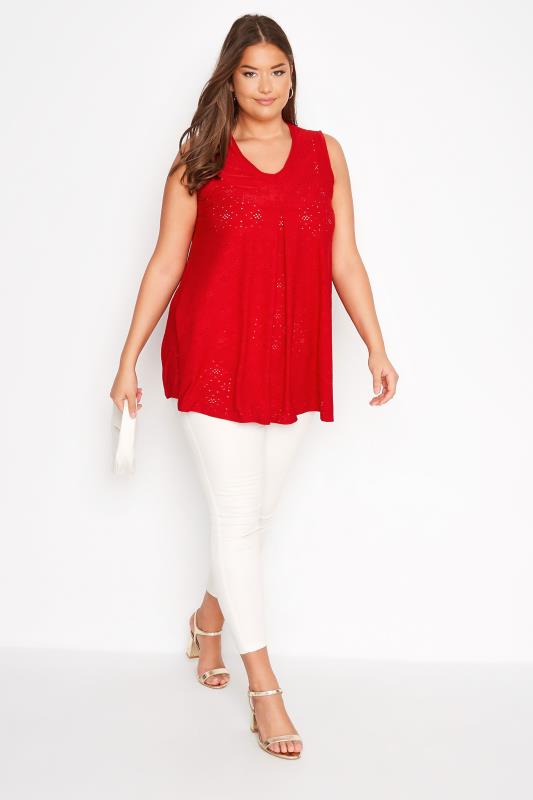 Curve Red Broderie Anglaise Swing Vest Top 2