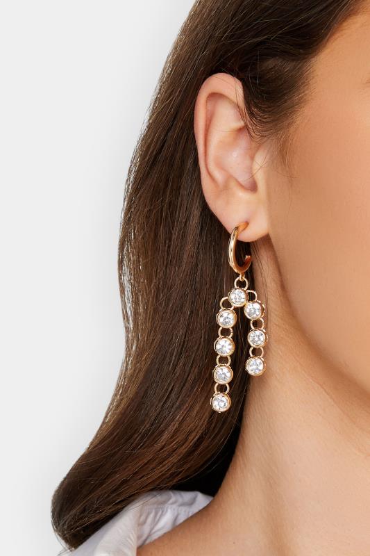 Gold Diamante Linked Drop Earrings | Yours Clothing 1