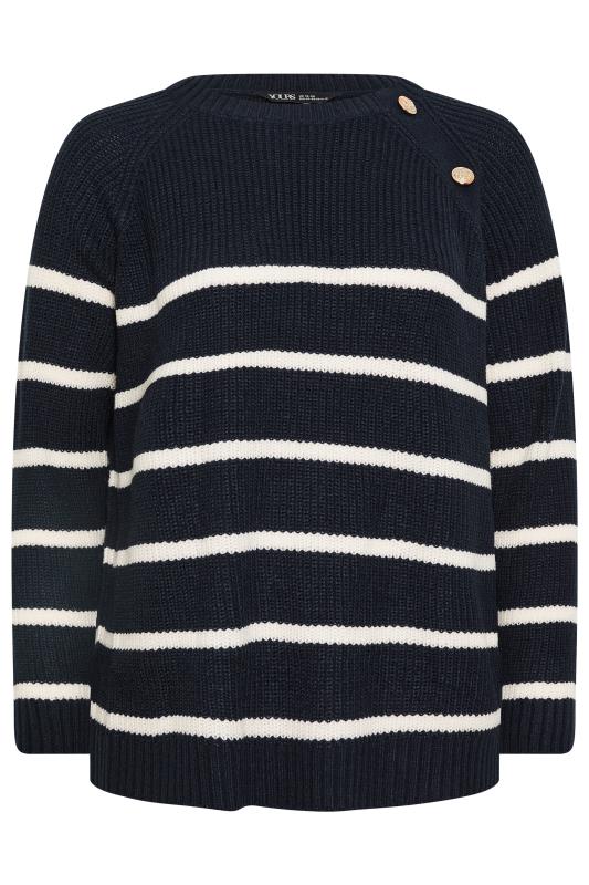 YOURS Plus Size Navy Blue Stripe Button Detail Jumper | Yours Clothing 5