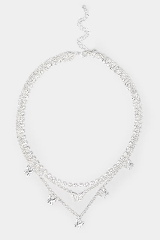 Silver Butterfly Layer Necklace | Yours Clothing  2