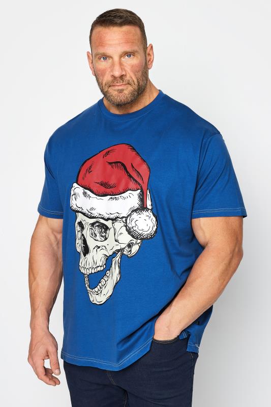 KAM Big & Tall Blue Santa Skull Print T-Shirt | BadRhino 1