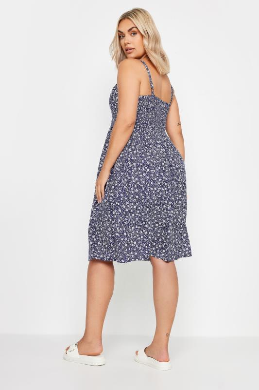 YOURS Plus Size Navy Blue Ditsy Floral Print Strappy Sundress | Yours Clothing 3