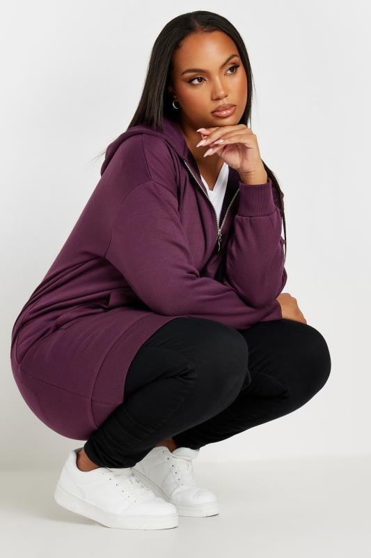 Plus Size  YOURS Curve Purple Zip Through Longline Hoodie