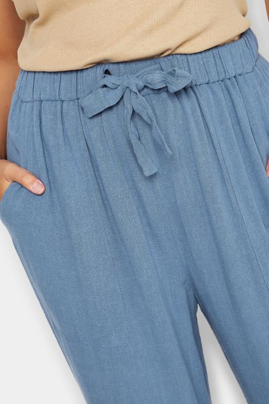 Plus Size Blue Linen Blend Wide Leg Trousers | Yours Clothing 4