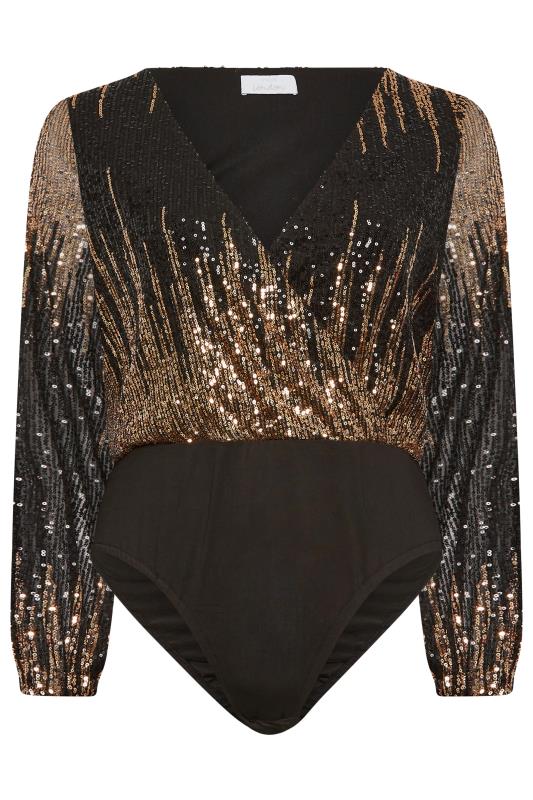 YOURS LONDON Plus Size Black Ombre Print Sequin Bodysuit | Yours Clothing 7