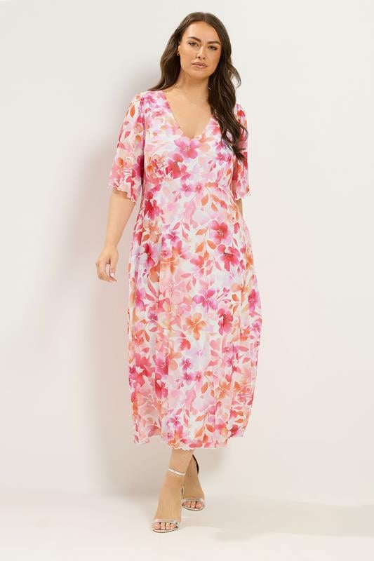 YOURS Plus Size Pink Floral Maxi Dress | Yours Clothing 1