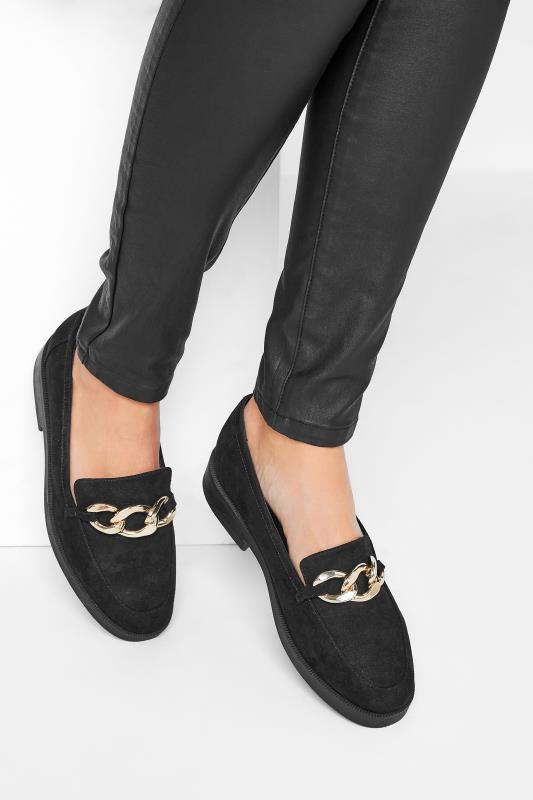 LTS Black Gold Chain Loafer In Standard D Fit | Long Tall Sally 1