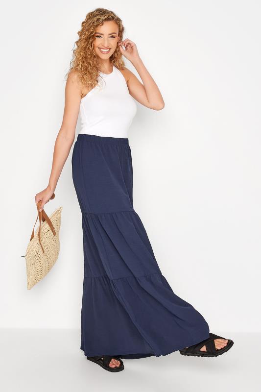 LTS Tall Navy Blue Tiered Crepe Maxi Skirt 2