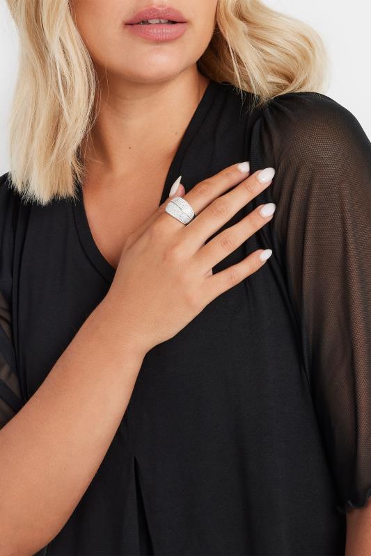 Silver Tone Textured Stretch Ring | Yours Clothing 1