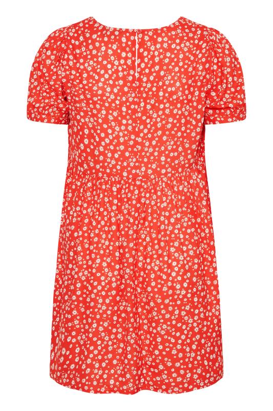 Plus Size Red Daisy Print Dipped Hem Peplum Top | Yours Clothing 5