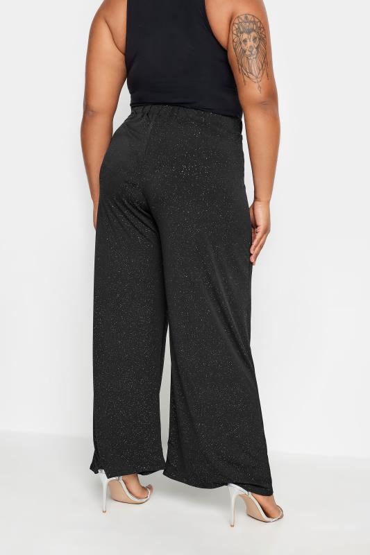 YOURS Plus Size Black Glitter Wide Leg Trousers | Yours Clothing 3