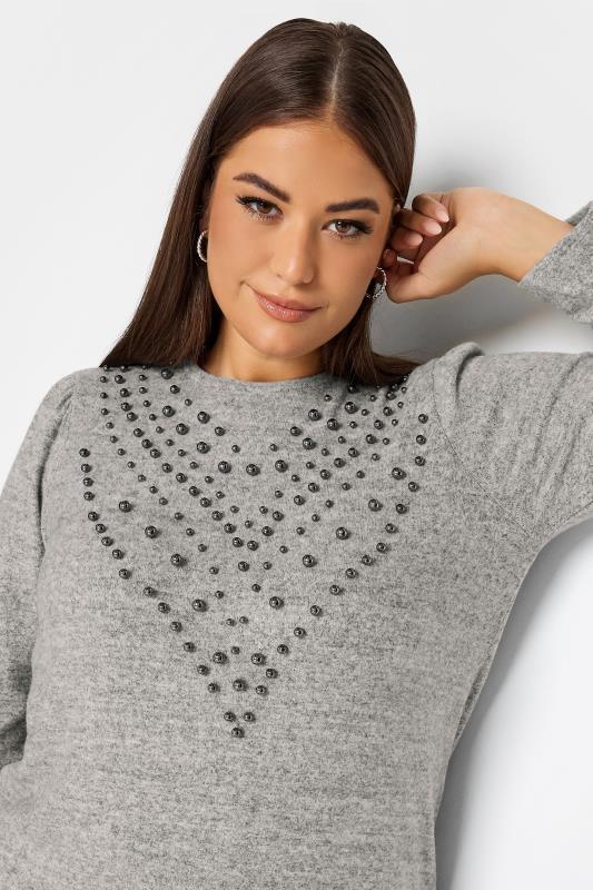 YOURS Plus Size Grey Embellished Soft Touch Jumper | Yours Clothing 4