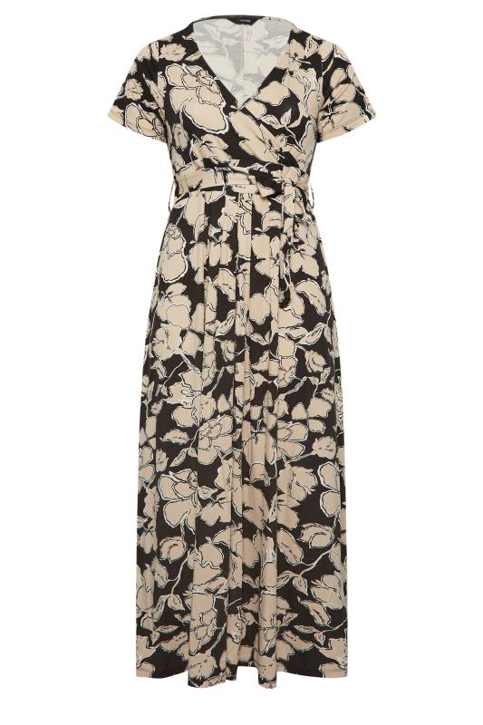 YOURS Plus Size Black & Beige Brown Floral Wrap Front Tie Maxi Dress | Yours Clothing 6