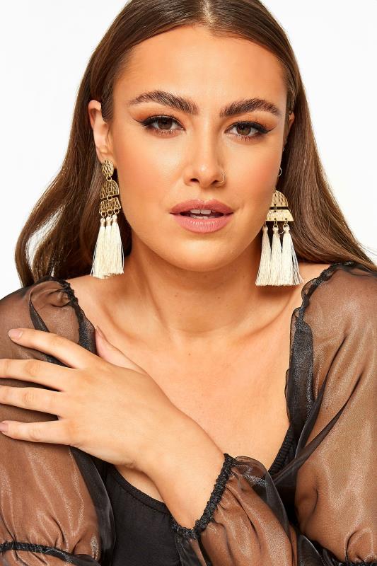 Gold Hammered Tassel Earrings | Yours Clothing 2