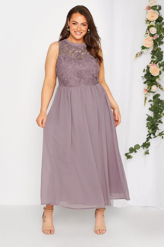 Plus Size YOURS LONDON Curve Purple Lace Front Chiffon Maxi Dress | Yours Clothing  2