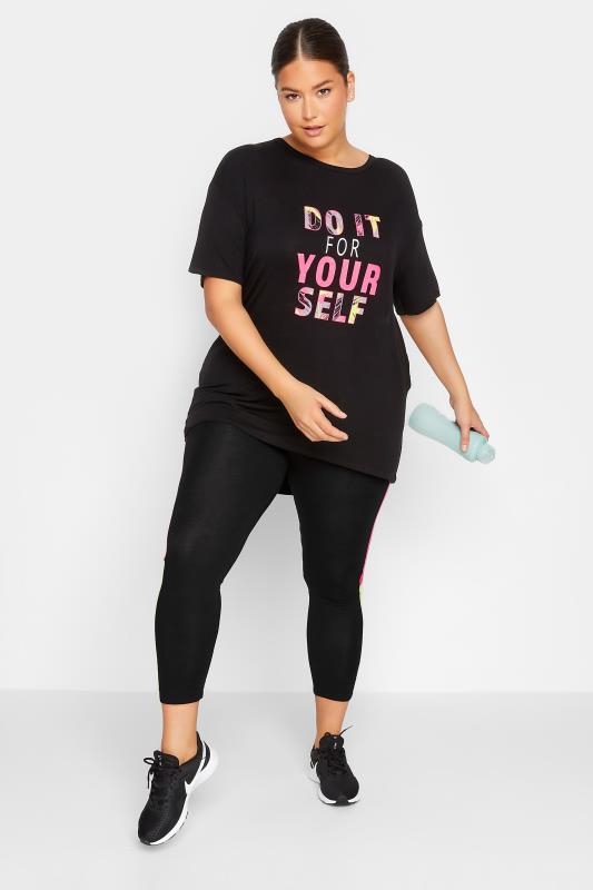 YOURS ACTIVE Plus Size Black & Pink 'Do It For Yourself' Slogan T-Shirt | Yours Clothing 4