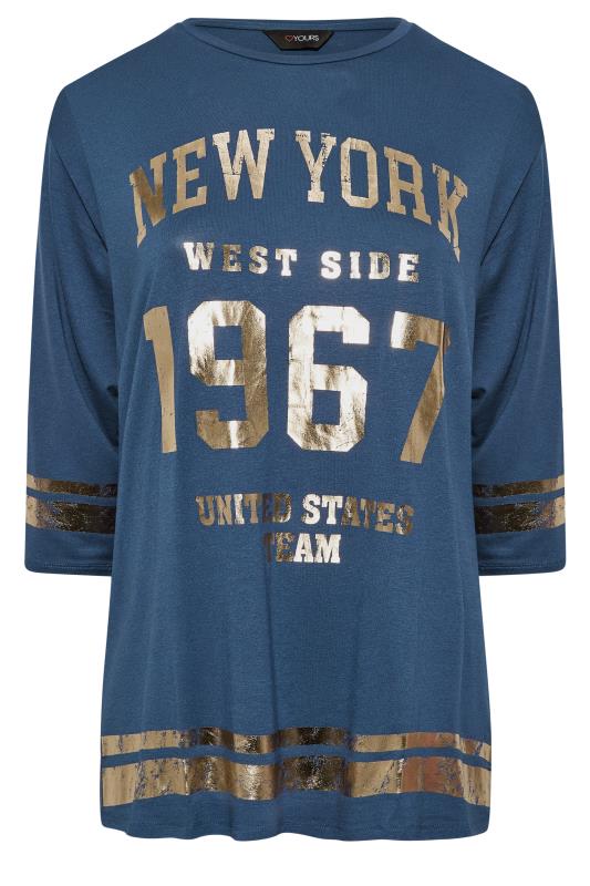 Plus Size Navy Blue Metallic Varsity T-Shirt | Yours Clothing 6