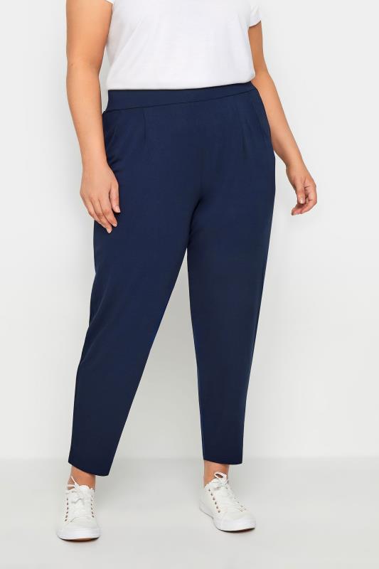 Plus Size  Evans Navy Jersey Tapered Trouser