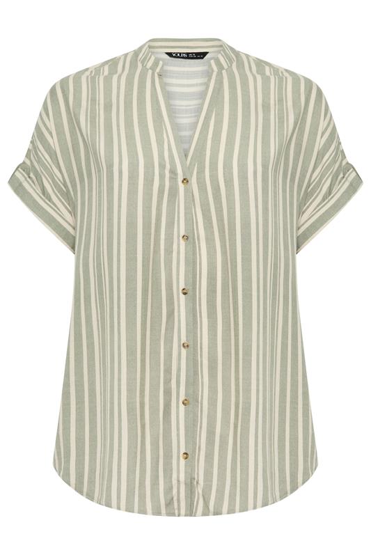 YOURS Plus Size Green Stripe Tab Detail Shirt | Yours Clothing 5