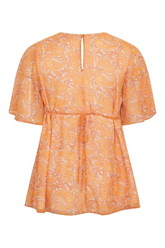 Plus Size Orange Paisley Print V-Neck Top | Yours Clothing 7
