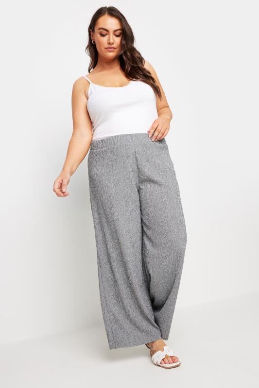 YOURS Plus Size Dark Grey Abstract Print Textured Wide Leg Trousers | Yours Clothing 2