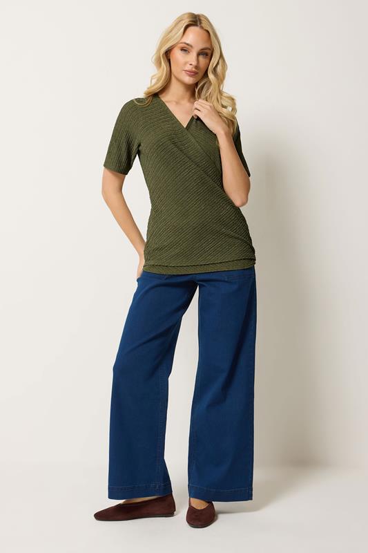 M&Co Khaki Green Textured Wrap Top | M&Co 2