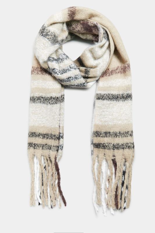 Brown & White Check Chunky Tassel Scarf | Yours Clothing 2