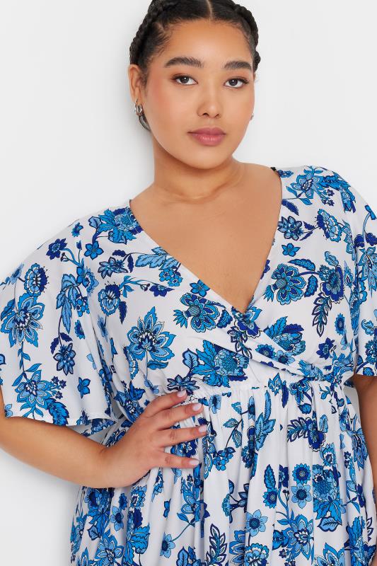 LIMITED COLLECTION Plus Size Blue Floral Print Border Midaxi Dress | Yours Clothing 4