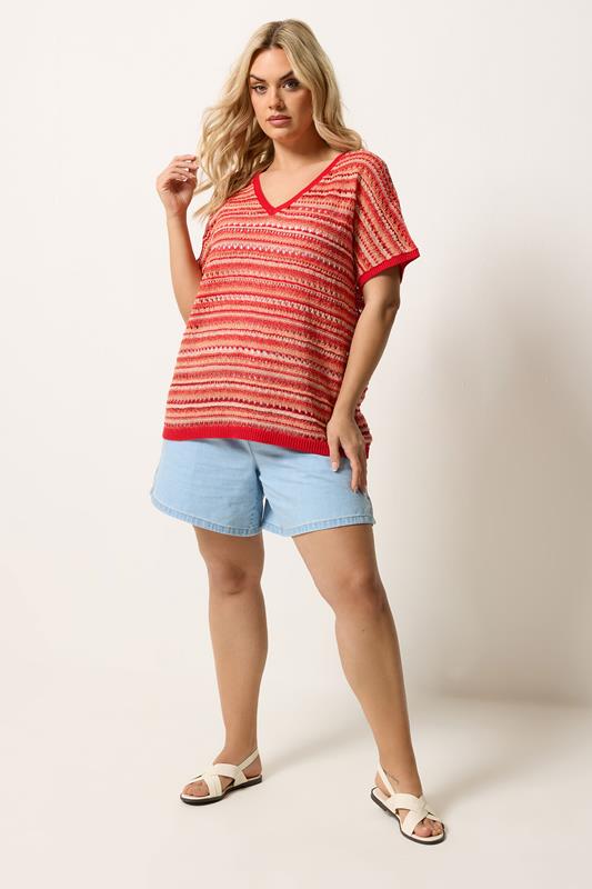 YOURS Plus Size Red Stripe Boxy Knitted Top | Yours Clothing 1