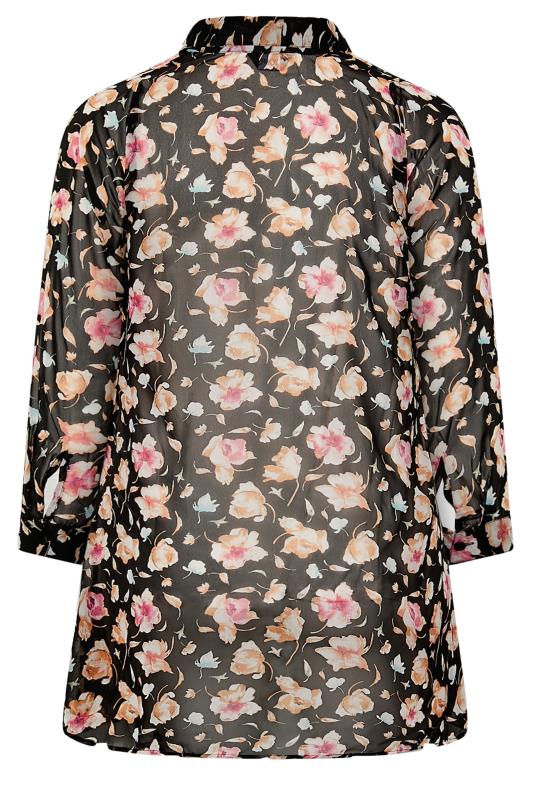 Plus Size Black & Pink Floral Sheer Shirt | Yours Clothing 7