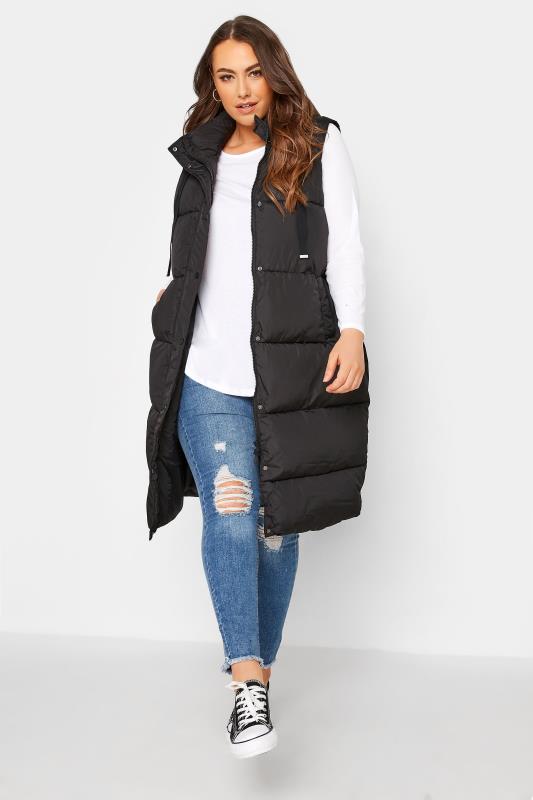 Plus Size Black Maxi Panelled Puffer Gilet | Yours Clothing 1