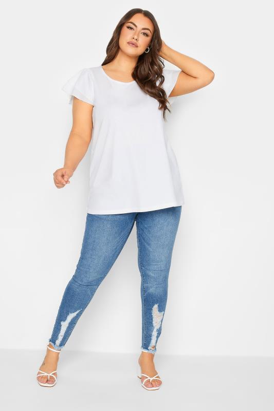 YOURS Plus Size White Frill Sleeve T-Shirt | Yours Clothing 2