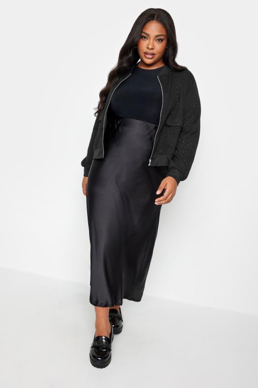 YOURS Plus Size Black Glitter Formal Bomber Jacket | Yours Clothing 2