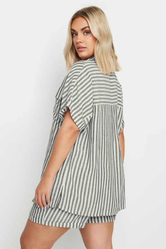 YOURS Plus Size Black Stripe Linen Shirt | Yours Clothing 3