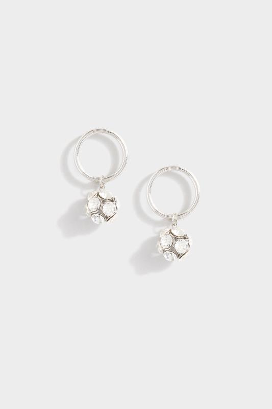 Silver Diamante Ball Hoop Earrings 1