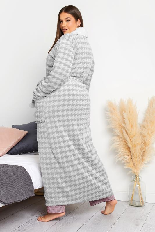 LTS Tall Womens Grey & White Soft Dogtooth Dressing Gown | Long Tall Sally 3