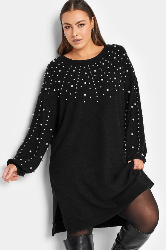  YOURS LUXURY Curve Black Soft Touch Embellished Jumper Dress