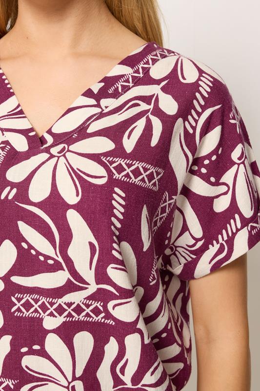 M&Co Berry Purple Floral Print Linen Top | M&Co 5